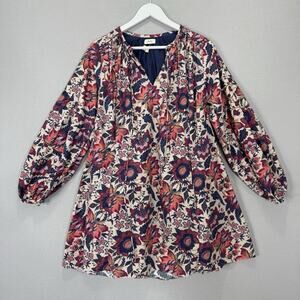 Chufy Gabi Mini Dress Women Small Pink Floral Organic Cotton Babydoll Boho Tunic